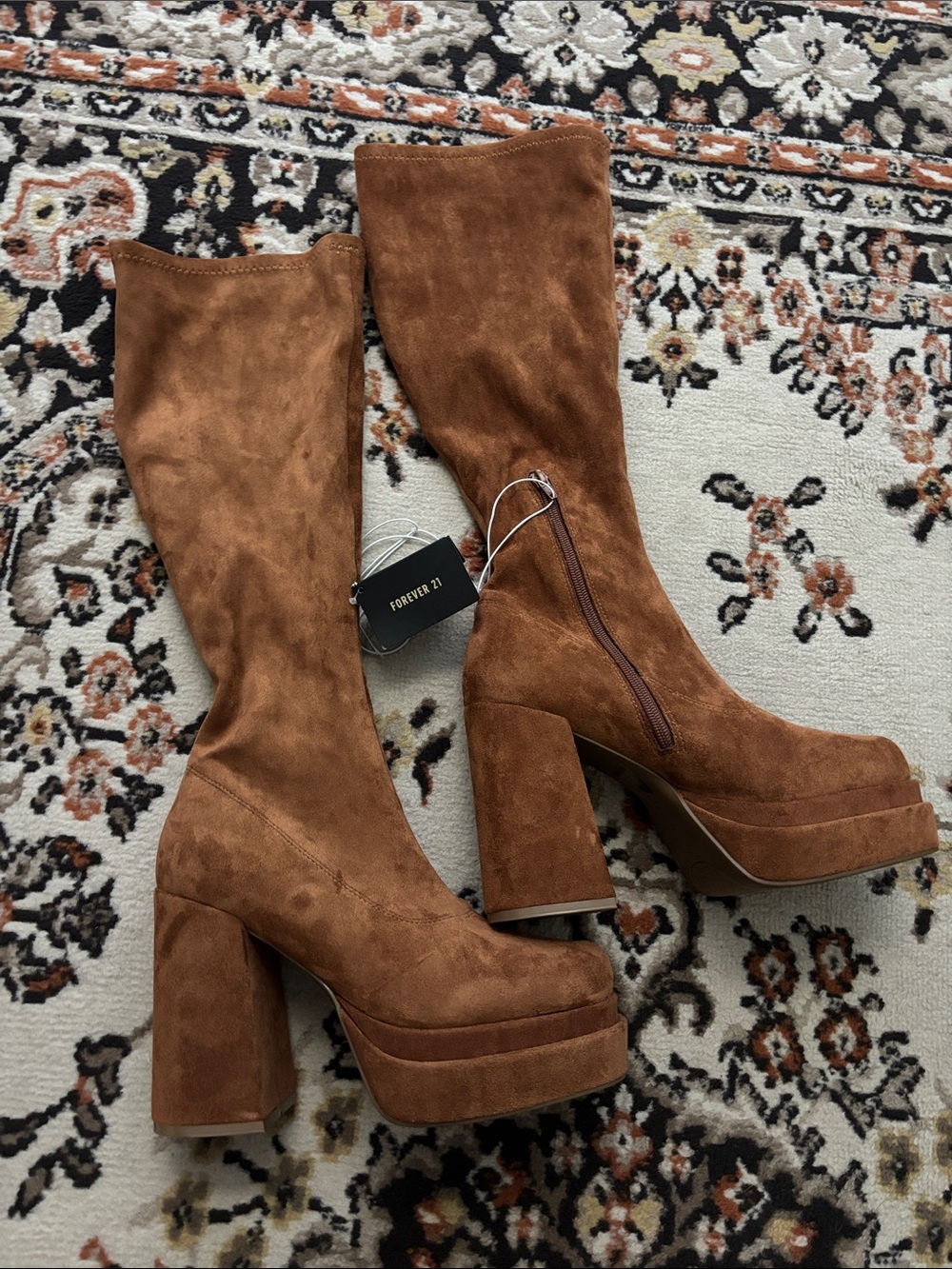 NWT Forever 21 Tan Suede Platform Knee-High Boots